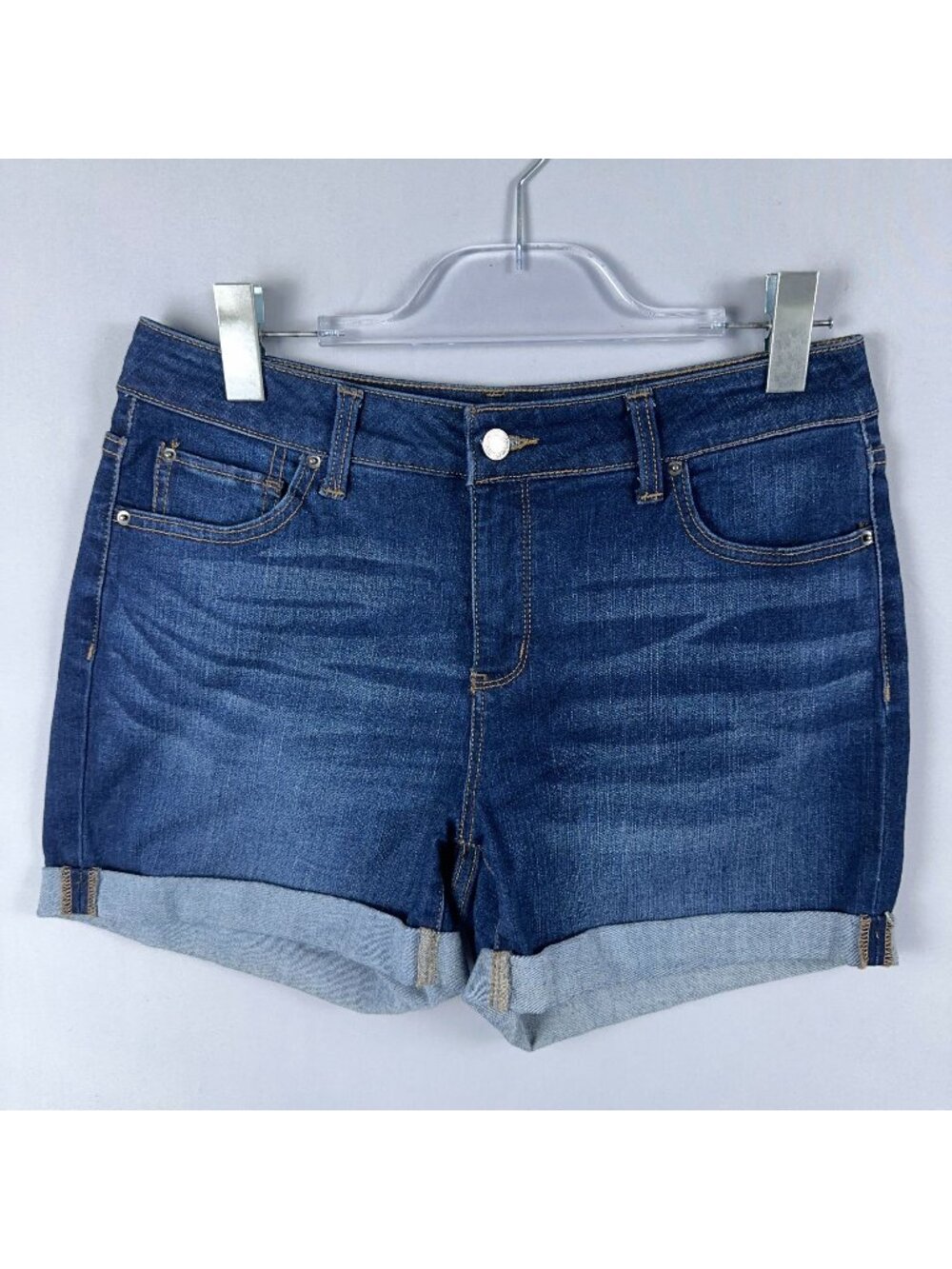 Time And Tru Shorts Size 8 Mid Rise Roll Cuffed Hem Blue Dark Wash